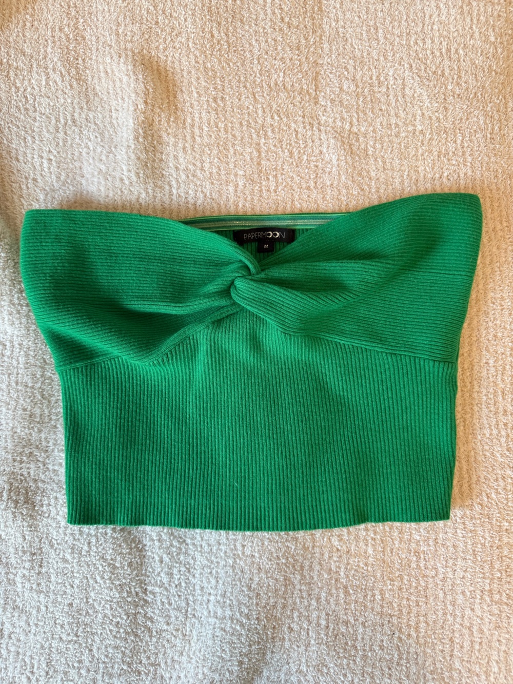 Papermoon Bright Green Twist-Front Strapless Crop Top